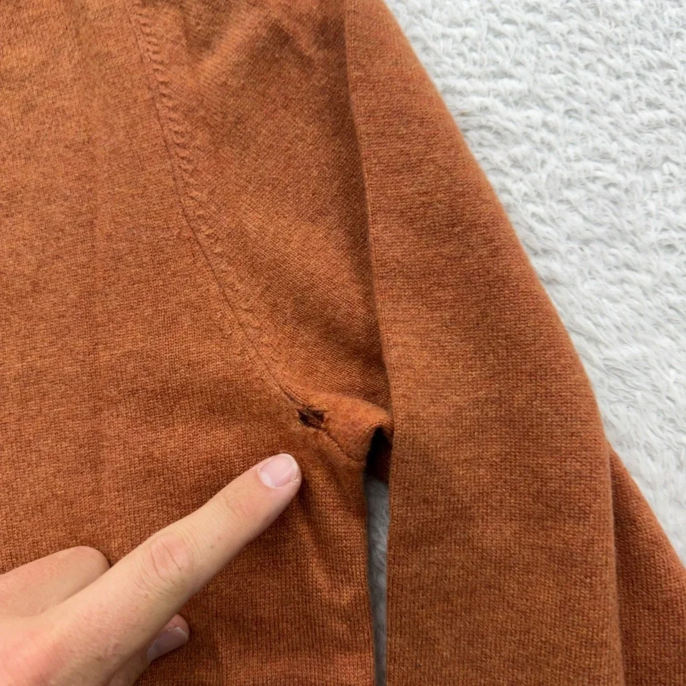 Grant Thomas Mens Burnt Orange 100% Two Ply Cashmere V-Neck Sweater Pullover